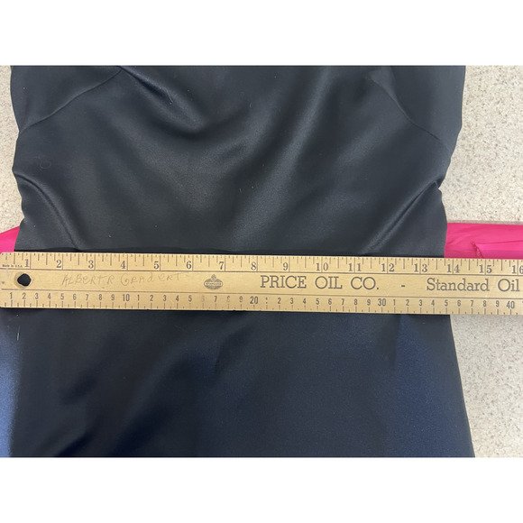 Vintage Y2K Formal Maxi Gown 7 Black Hot Pink Belt Goth Vampy Witchy Prom Dress - Picture 7 of 9